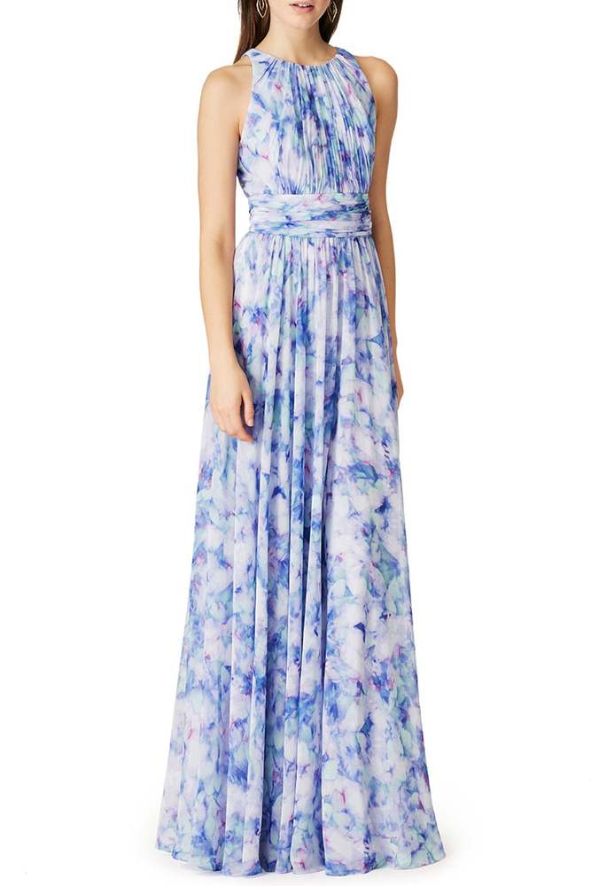 Badgley Mischka Womens Sleeveless Pleated Abstract Print Dress Blue 12